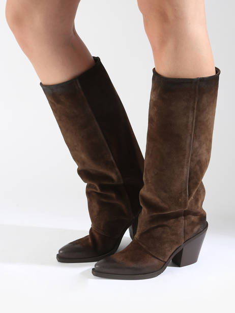 Bottes à Talon Stivali Tubo En Cuir Metisse Marron accessoires Bottes Texan en daim vue secondaire 1