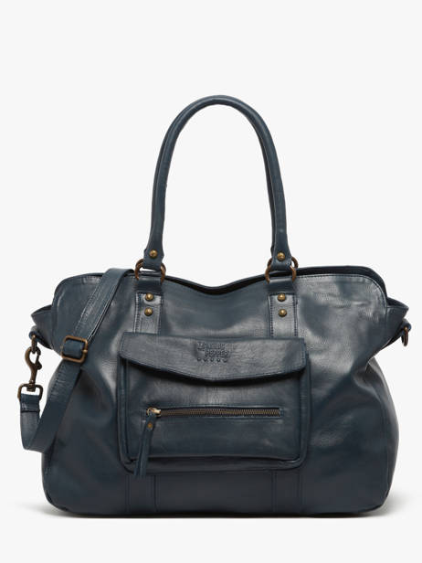 A4 Size Shoulder Bag Cow Leather Basilic pepper Blue cow BCOW78