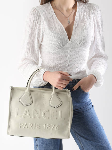 Medium Leather Jour Tote Bag Lancel Beige jour A12996 other view 1