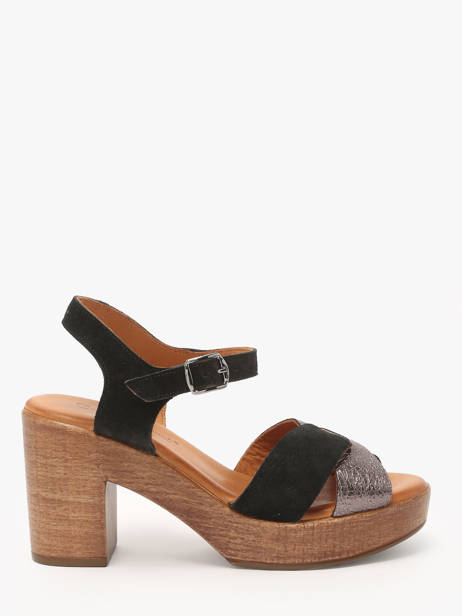 Heeled Sandals Musieges In Leather Coco abricot Black women V3081P