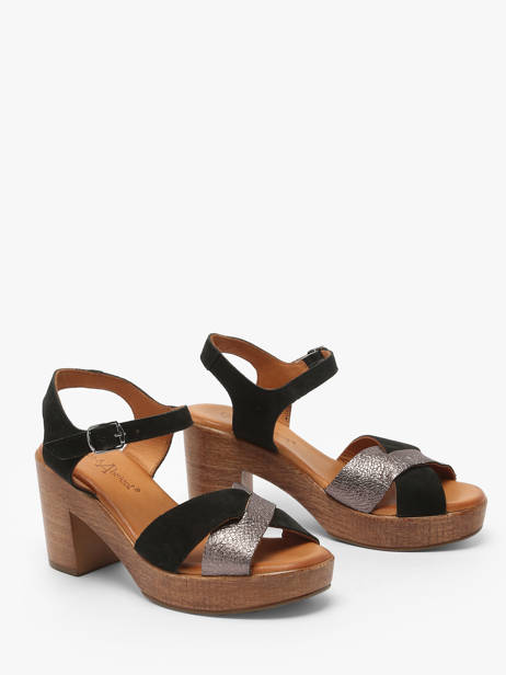 Heeled Sandals Musieges In Leather Coco abricot Black women V3081P other view 1